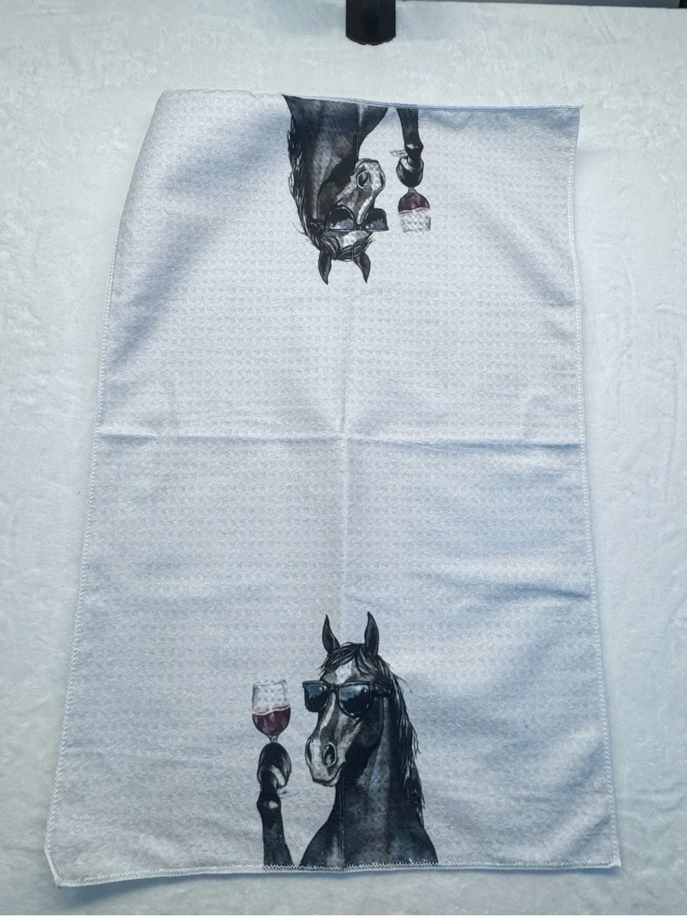 Horse with Wine Glass Kitchen Towel